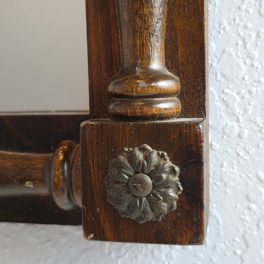 Vintage Rustic Wood Wall Mirror Scenic Duck Nature Print Spindle Frame Rosettes - Picture 2 of 16